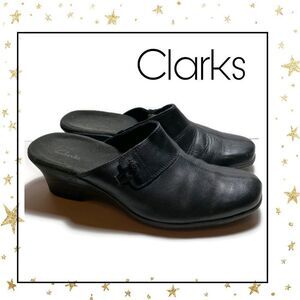 Clarks Black Leather Slide Mules 9